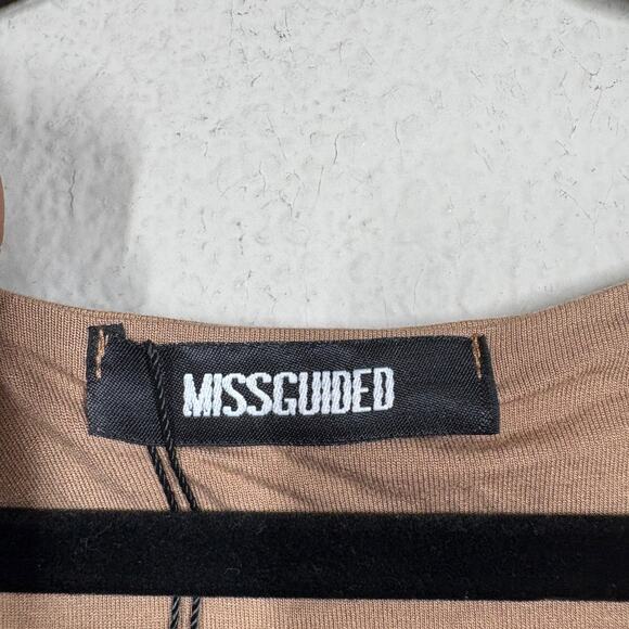 Missguided Size 6 Plunge Sheath Dress Camel Tan Hourglass Sleeveless Stretch - Picture 6 of 9